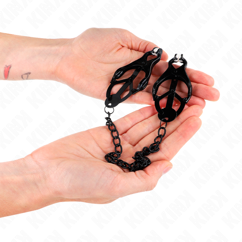 KINK - JAPANISCHE KLEEBÜGEL NIPPELKLEMMEN MIT KETTE SCHWARZ 30 CM