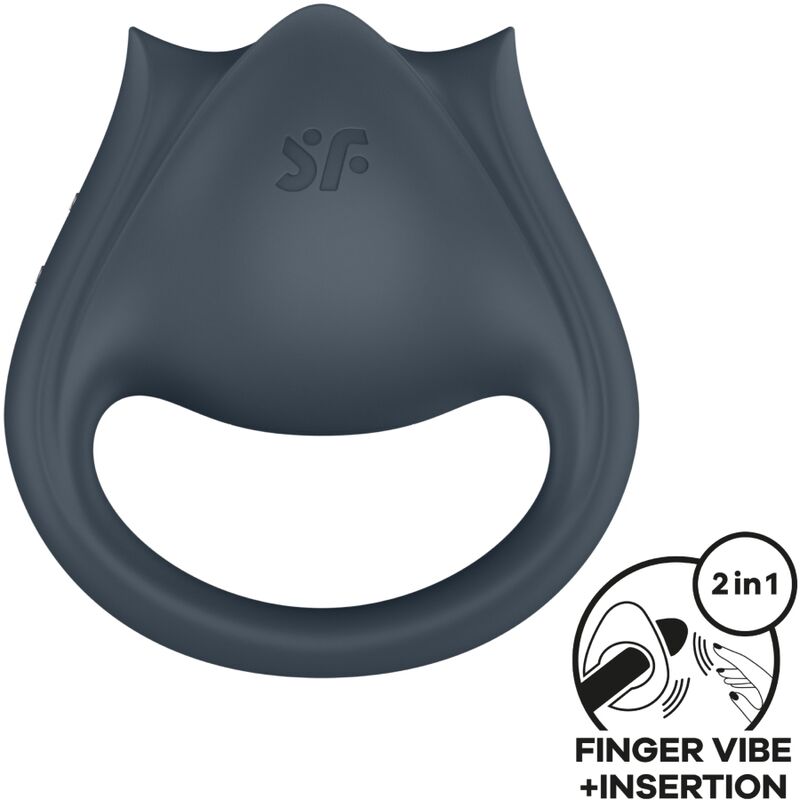 SATISFYER - PERFECT PAIR 2 MULTISensory Device 2 IN 1 PENIS RING AND FINGER STIMULATOR GREY