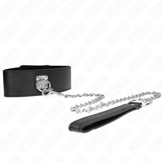 KINK – HALSKETTE MIT GÜRTEL 65 CM MIT BREITEM SCHWARZEM RIEMEN VERSTELLBAR 33,5–41 CM X 5 CM
