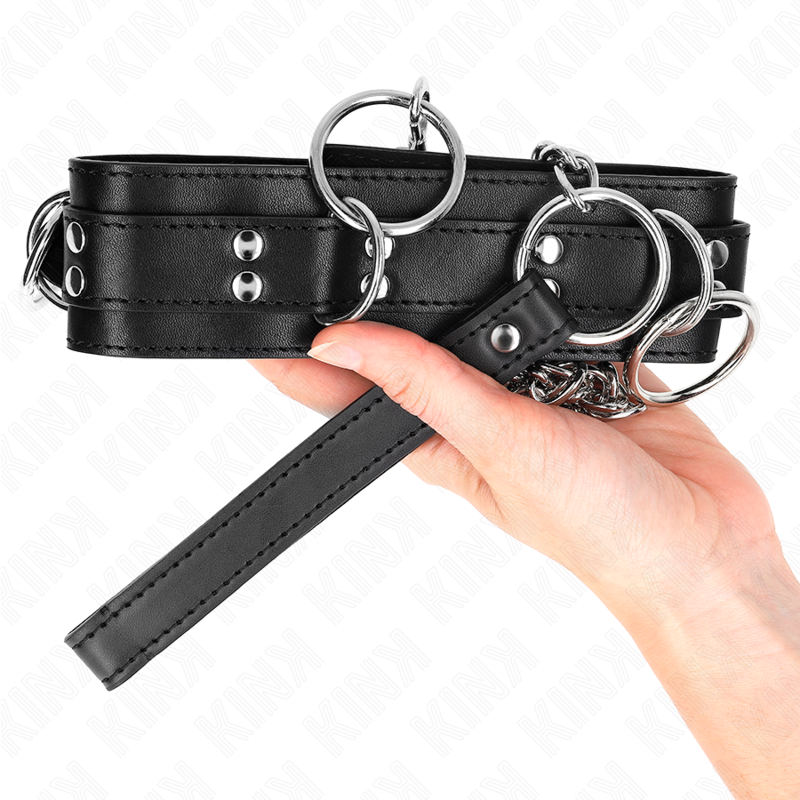 KINK - HALSBAND MIT 3 RINGEN, SKLAVEREI, MIT RIEMEN 80 CM 53 X 5 CM