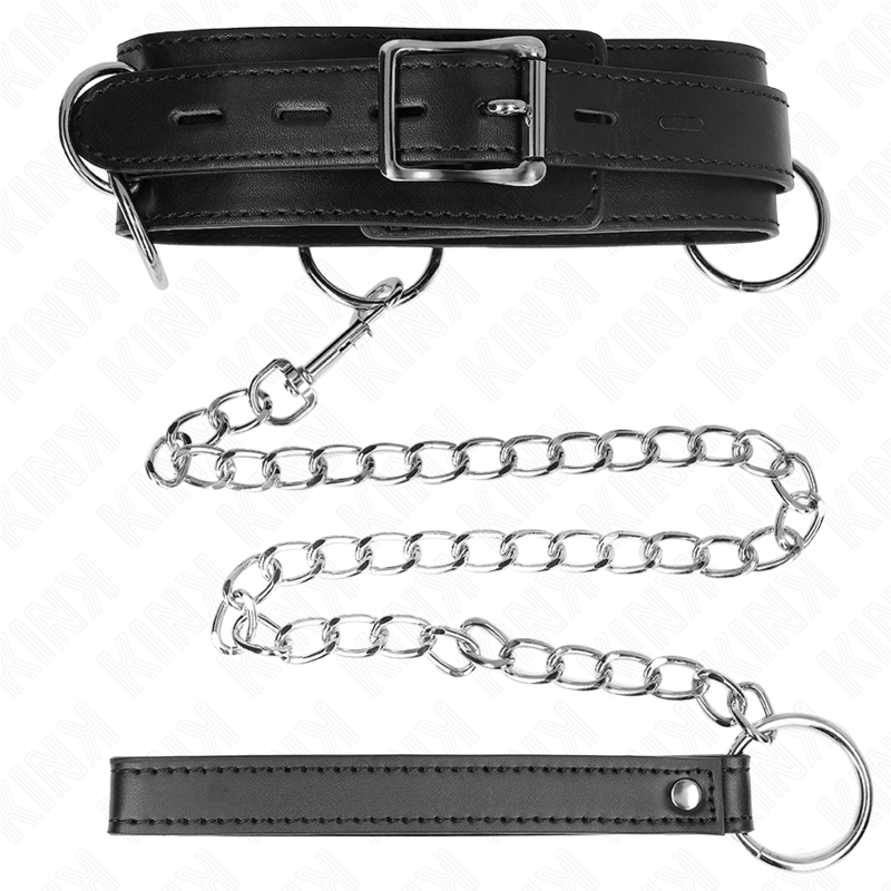 KINK - HALSBAND MIT 3 RINGEN, SKLAVEREI, MIT RIEMEN 80 CM 53 X 5 CM