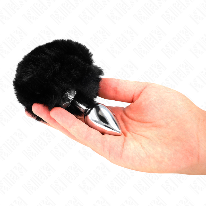 KINK - ANALPLUG AUS EDELSTAHL 7 x 3 CM MIT SCHWARZEM KANINCHENFELL-SCHWANZ (KUNSTFELL) 8 CM
