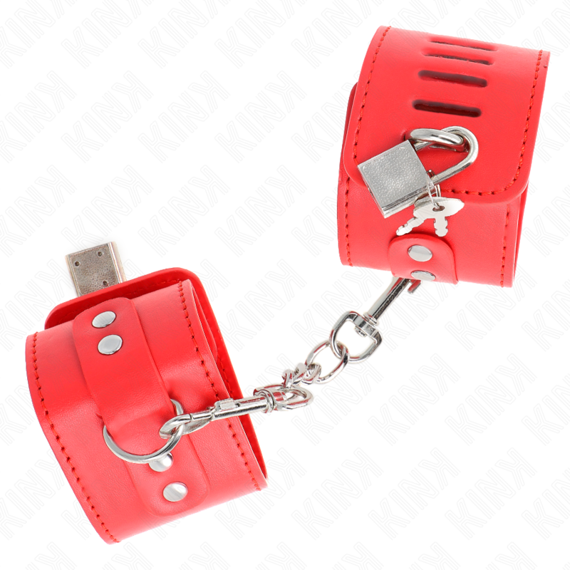KINK - HANDGELENKMANSCHETTEN MIT VORHANGSCHLOSS VERSCHLUSS ROT VERSTELLBAR 16-23 CM X 5.5 CM