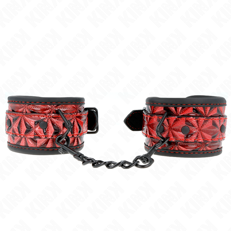 KINK - HANDGELENKFESSELN MIT DIAMANTENMUSTER DUNKELROT VERSTELLBAR 17-26 CM X 5.5 CM