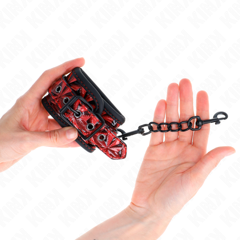 KINK - HANDGELENKFESSELN MIT DIAMANTENMUSTER DUNKELROT VERSTELLBAR 17-26 CM X 5.5 CM