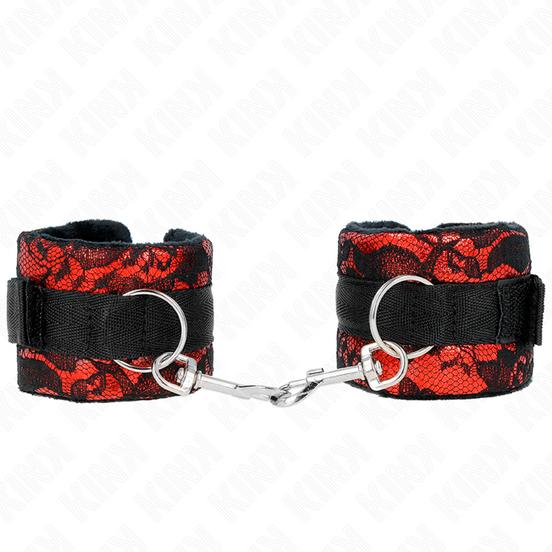 KINK - KURZE SAMT-SPITZEN-HANDGELENKFIXIERUNGEN UND NYLON-BINDER ROT/SCHWARZ 23 X 6,5 CM