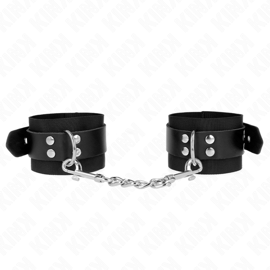 KINK - NYLON HANDSCHELLEN SCHWARZ MIT LEDERGÜRTEL SCHWARZ VERSTELLBAR 19-29 CM X 5,1 CM