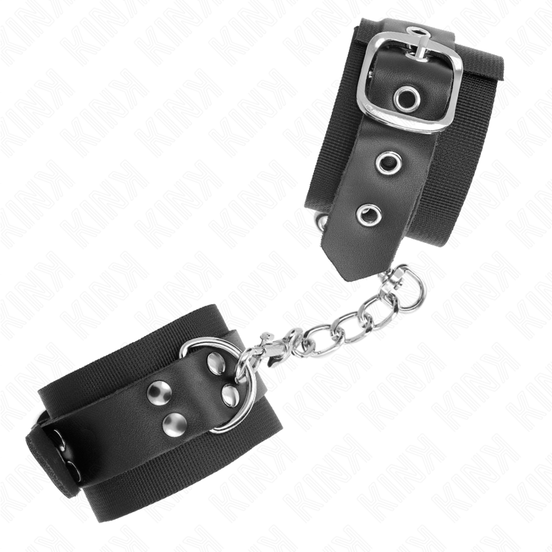 KINK - NYLON HANDSCHELLEN SCHWARZ MIT LEDERGÜRTEL SCHWARZ VERSTELLBAR 19-29 CM X 5,1 CM