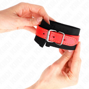 KINK - NYLON HANDSCHELLEN SCHWARZ MIT KUNSTLEDER ROT VERSTELLBAR 19-24 CM X 5.5 CM