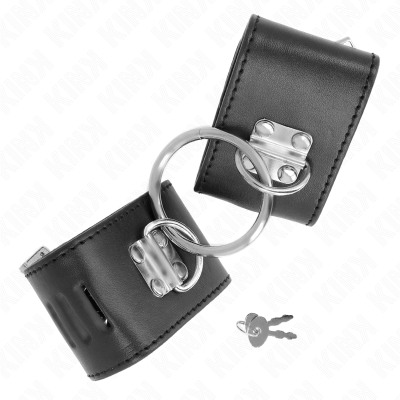 KINK - Feste Handgelenksfesseln mit Ring und Vorhängeschloss, Schwarz, verstellbar 16-23 cm x 5,5 cm
