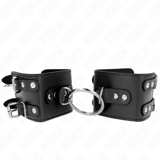 KINK - FESTE HANDGELENKFESSELN MIT RING UND NIETEN, VERSTELLBAR, SCHWARZ 17-22 CM X 6.5 CM