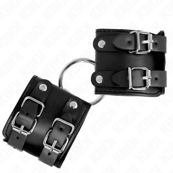 KINK - FESTE HANDGELENKFESSELN MIT RING UND NIETEN, VERSTELLBAR, SCHWARZ 17-22 CM X 6.5 CM