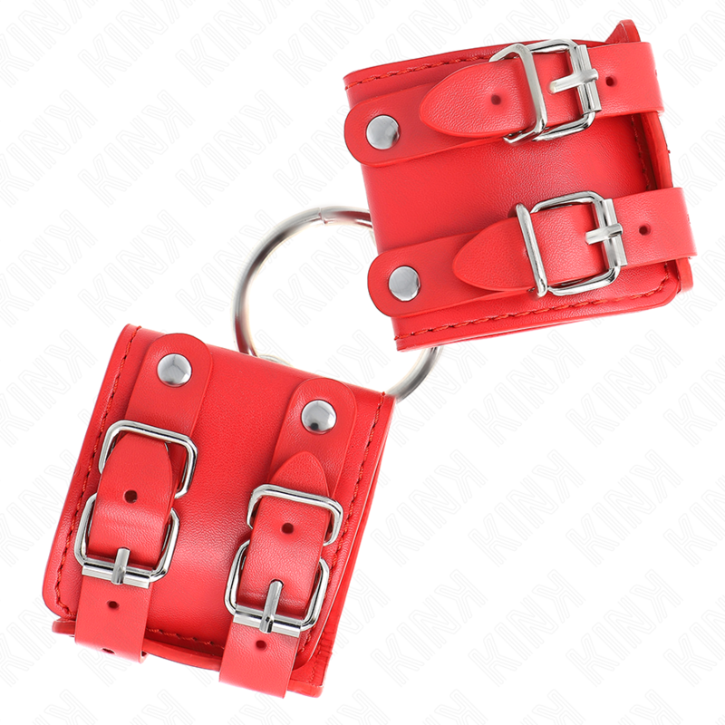 KINK - FIXIERTE HANDGELENKSFESSELN MIT RING UND NIETEN VERSTELLBAR ROT 17-22 CM X 6.5 CM