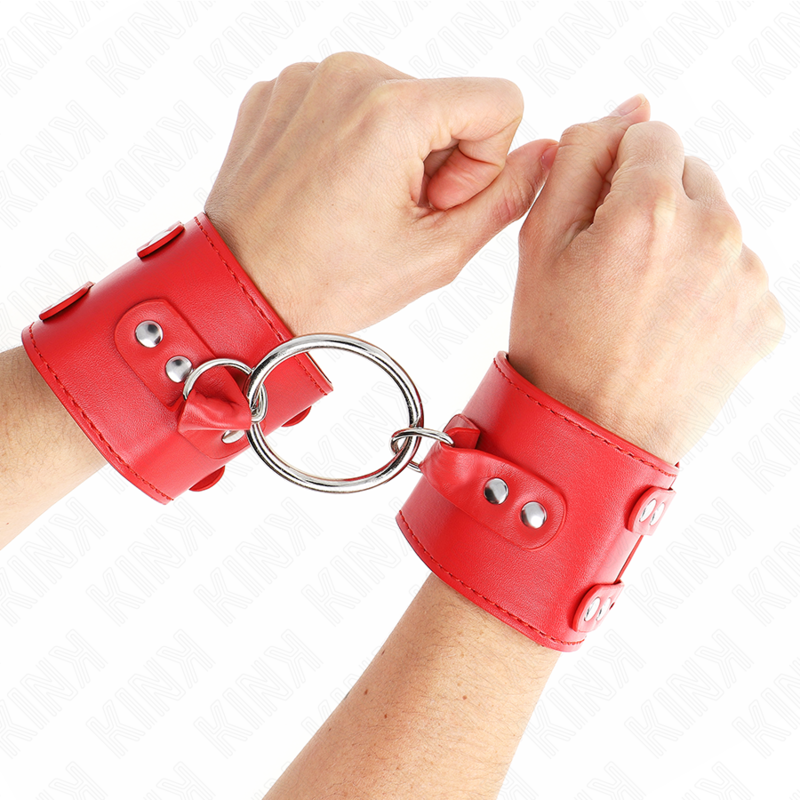 KINK - FIXIERTE HANDGELENKSFESSELN MIT RING UND NIETEN VERSTELLBAR ROT 17-22 CM X 6.5 CM