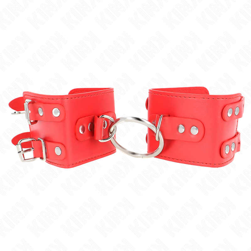 KINK - FIXIERTE HANDGELENKSFESSELN MIT RING UND NIETEN VERSTELLBAR ROT 17-22 CM X 6.5 CM