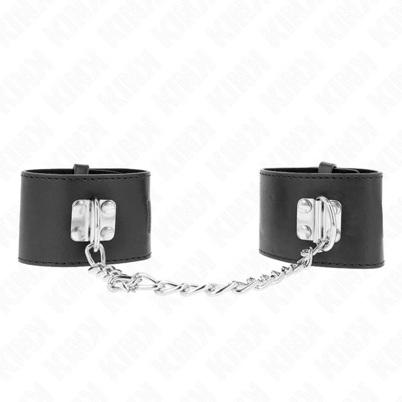 KINK - FIXIERTE HANDGELENK-FESSELN MIT KETTE 30 CM UND VORHÄNGESCHLOSS SCHWARZ VERSTELLBAR 16-23 CM X 5.5 CM