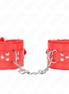 KINK - FUR LINED WRIST RESTRAINTS WITH SQUARE HOLES RED AND RED BELT ADJUSTABLE 17-29 CM X 6 CM