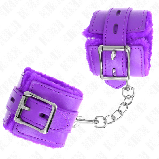 KINK - PELZGEFÜTTERTE HANDFESSELN MIT ECKIGEN LÖCHERN LILA UND LILA GÜRTEL VERSTELLBAR 17-29 CM X 6 CM