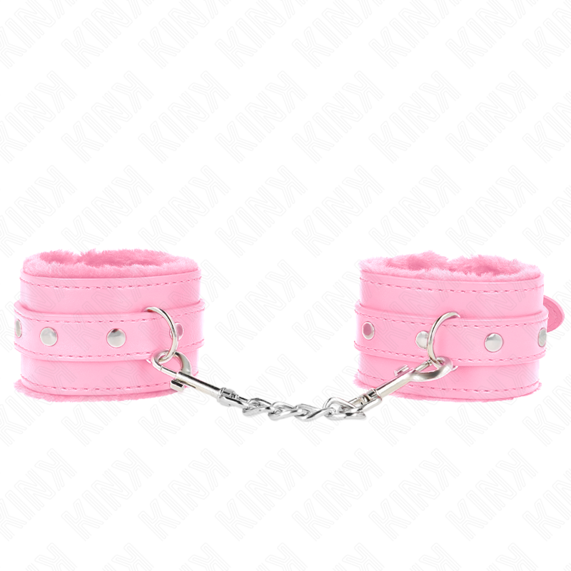KINK - PREMIUM PELZGEFÜTTERTE HANDFESSELN PINK MIT PINKEM GÜRTEL VERSTELLBAR 17-29 CM X 6 CM