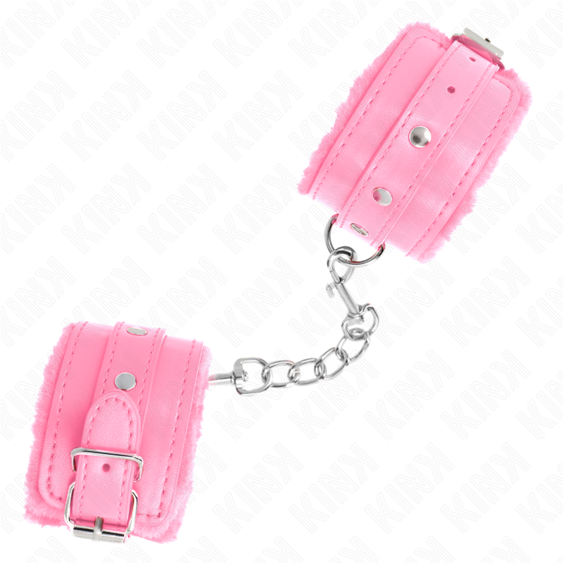 KINK - PREMIUM PELZGEFÜTTERTE HANDFESSELN PINK MIT PINKEM GÜRTEL VERSTELLBAR 17-29 CM X 6 CM