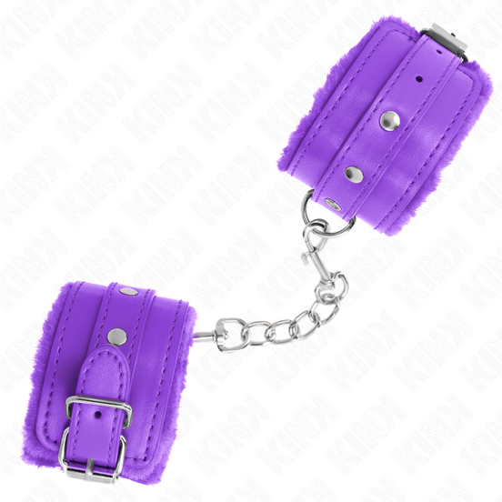 KINK - PREMIUM PELZGEFÜTTERTE HANDFESSELN LILA MIT LILA GÜRTEL VERSTELLBAR 17-29 CM X 6 CM