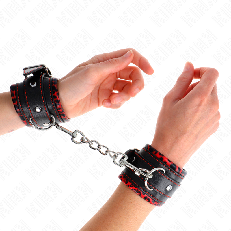 KINK - GEFÜTTERTE HANDFESSELN ROT / SCHWARZ VERSTELLBAR 17-29 CM X 6 CM