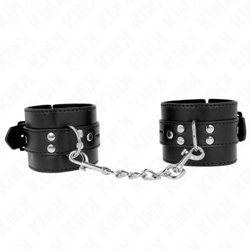 KINK - HANDGELENK-FESSELN SCHWARZ MIT SCHWARZEM RIEMEN VERSTELLBAR 17-28 CM X 6 CM