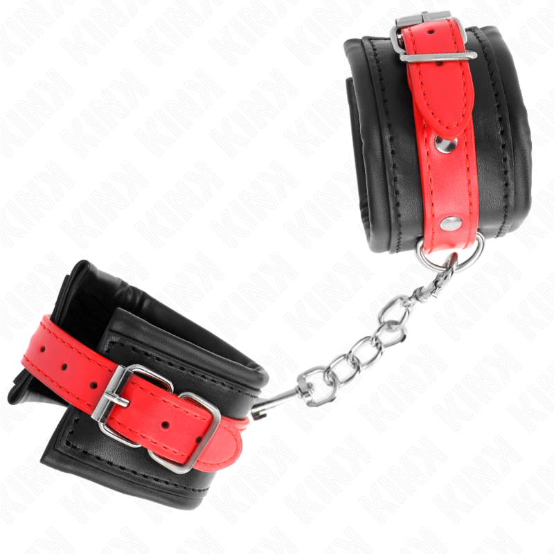 KINK - HANDGELENK-FESSELN SCHWARZ MIT ROTEM RIEMEN VERSTELLBAR 17-28 CM X 6 CM