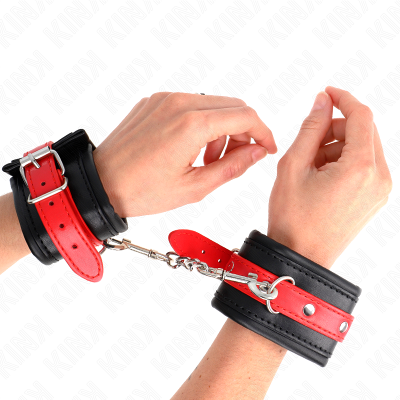 KINK - HANDGELENK-FESSELN SCHWARZ MIT ROTEM RIEMEN VERSTELLBAR 17-28 CM X 6 CM