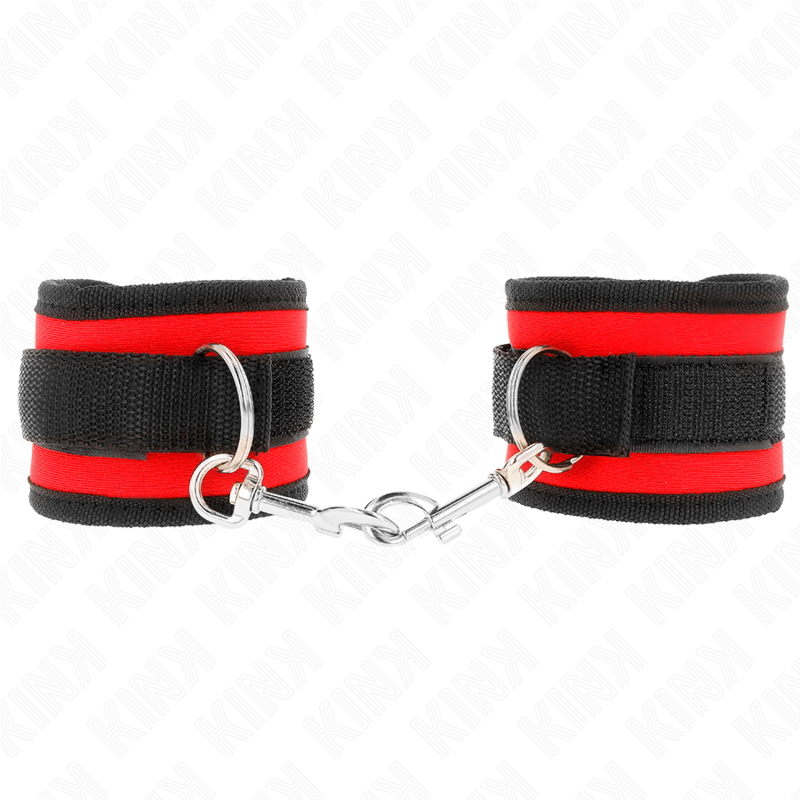 KINK - NYLON BIND Haken- und Schlaufen-Handfesseln ROT-SCHWARZ MODELL 2 VERSTELLBAR 18-35 CM X 6 CM