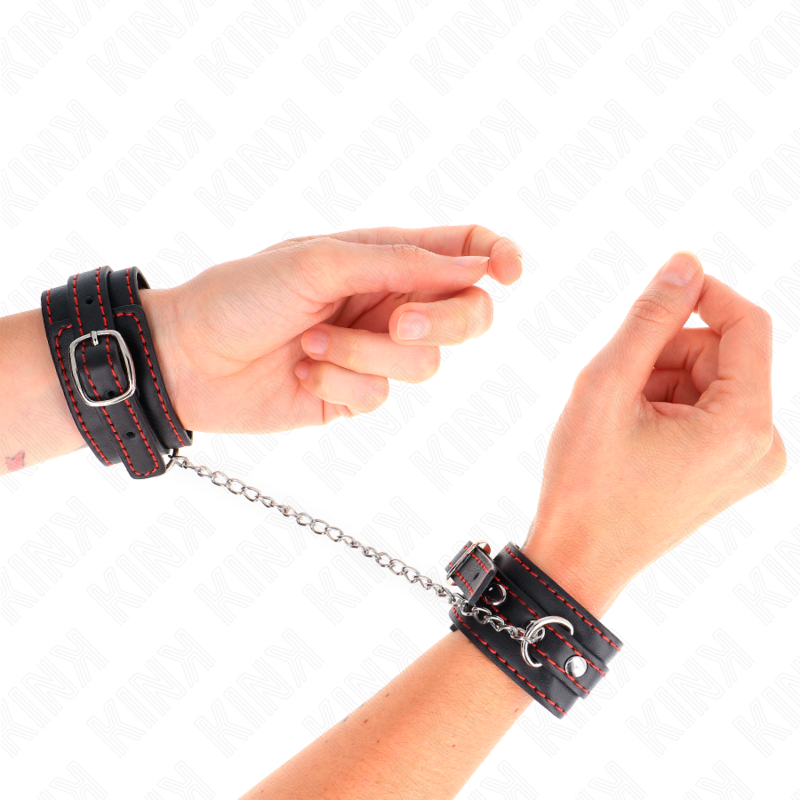 KINK - KLEINE HANDGELENKFESSELN SCHWARZ MIT ROTEM FUTTER VERSTELLBAR 14-24 CM X 3.5 CM