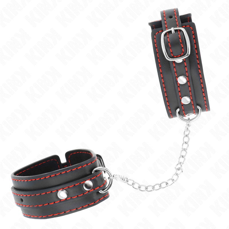 KINK - KLEINE HANDGELENKFESSELN SCHWARZ MIT ROTEM FUTTER VERSTELLBAR 14-24 CM X 3.5 CM