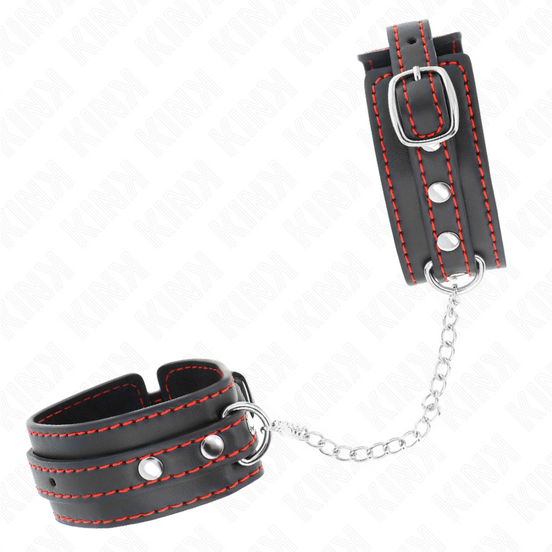 KINK - KLEINE HANDGELENKFESSELN SCHWARZ MIT ROTEM FUTTER VERSTELLBAR 14-24 CM X 3.5 CM
