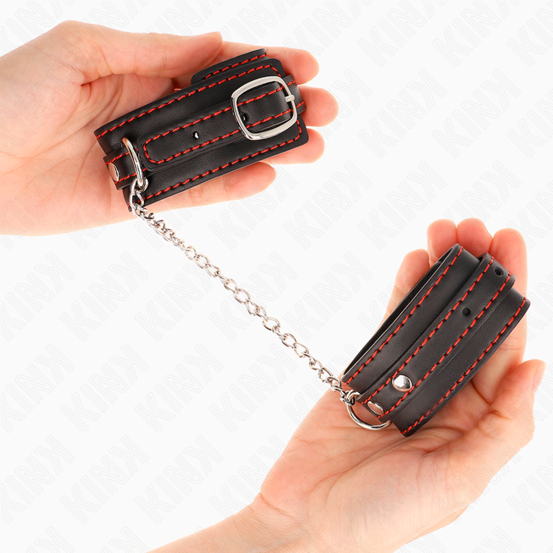 KINK - KLEINE HANDGELENKFESSELN SCHWARZ MIT ROTEM FUTTER VERSTELLBAR 14-24 CM X 3.5 CM