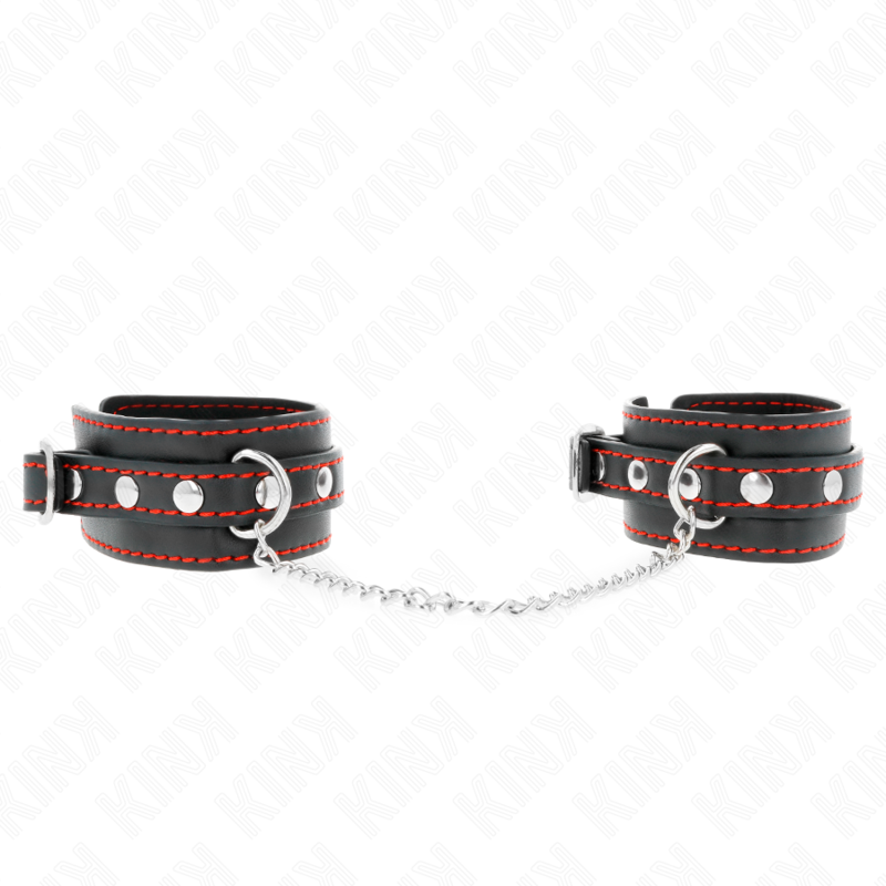 KINK - KLEINE HANDGELENKFESSELN SCHWARZ MIT ROTEM FUTTER VERSTELLBAR 14-24 CM X 3.5 CM