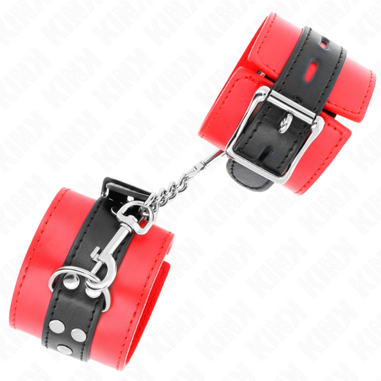 KINK - HANDFESSELN ROT MIT SCHWARZEM GÜRTEL VERSTELLBAR 17-28 CM X 6 CM