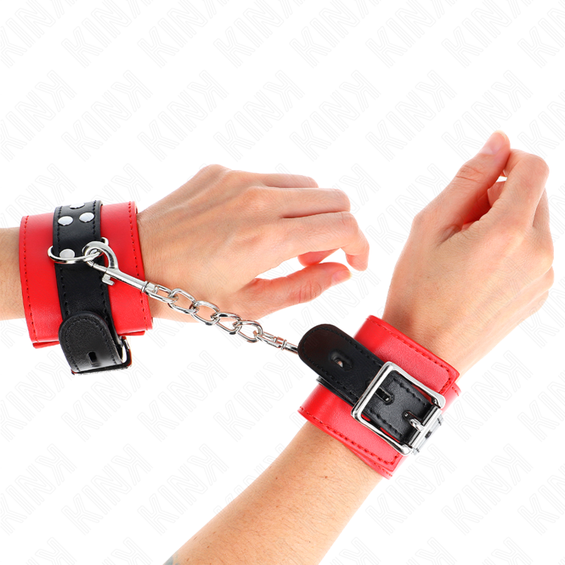 KINK - HANDFESSELN ROT MIT SCHWARZEM GÜRTEL VERSTELLBAR 17-28 CM X 6 CM