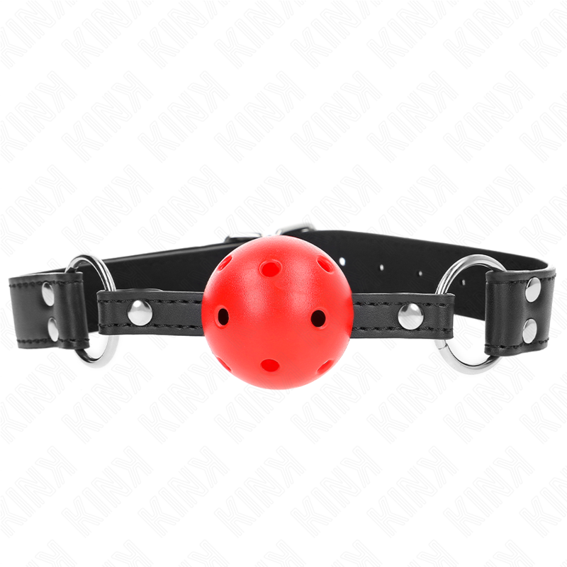 KINK - ATMUNGSAKTIVER BALLKNEBEL 4 CM MIT DOPPELNIETEN LEDER 62,5 x 2,5 CM VERSTELLBAR 42-58 CM