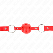 KINK - ATMUNGSAKTIVER BALLKNEBEL 4 CM MIT DOPPELNIET MODELL 1 ROT 62,5 x 2,5 CM EINSTELLBAR 42-58 CM
