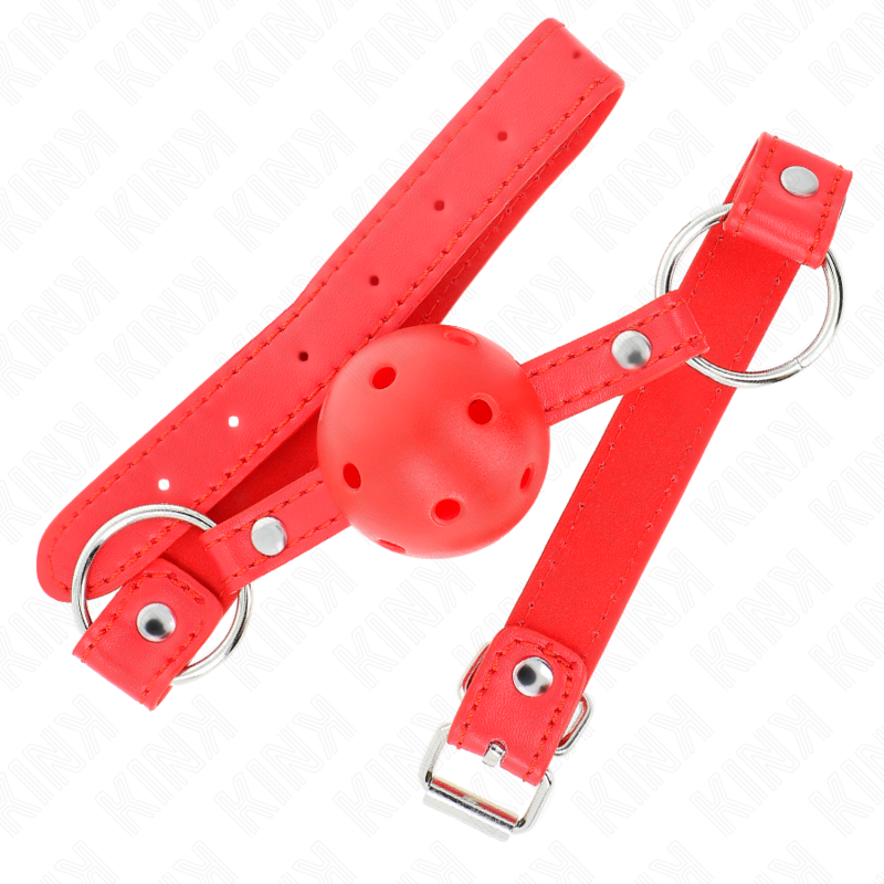 KINK - ATMUNGSAKTIVER BALLKNEBEL 4 CM MIT DOPPELNIET MODELL 1 ROT 62,5 x 2,5 CM EINSTELLBAR 42-58 CM