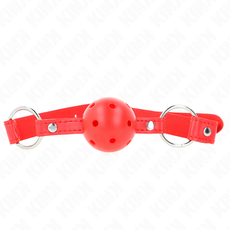 KINK - ATMUNGSAKTIVER BALLKNEBEL 4 CM MIT DOPPELNIET MODELL 1 ROT 62,5 x 2,5 CM EINSTELLBAR 42-58 CM