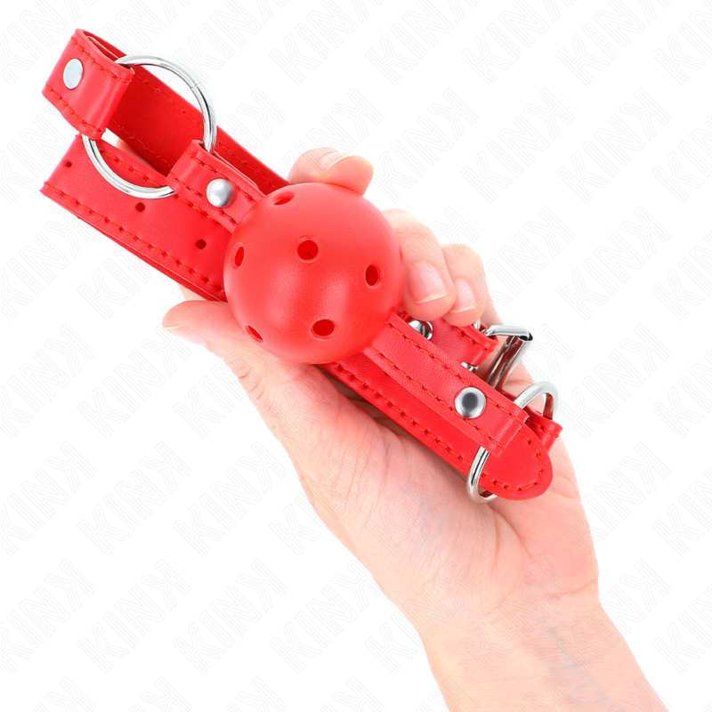 KINK - ATMUNGSAKTIVER BALLKNEBEL 4 CM MIT DOPPELNIET MODELL 1 ROT 62,5 x 2,5 CM EINSTELLBAR 42-58 CM
