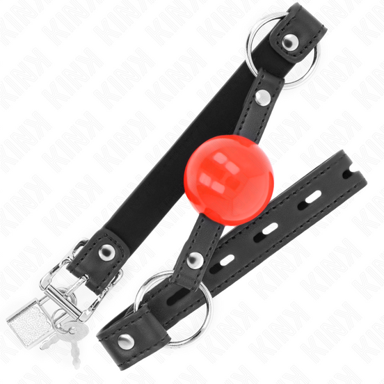 KINK - BALLKNEBEL 4 CM MIT SCHLOSS ROTER BALL SCHWARZER RIEMEN 60 x 2 CM