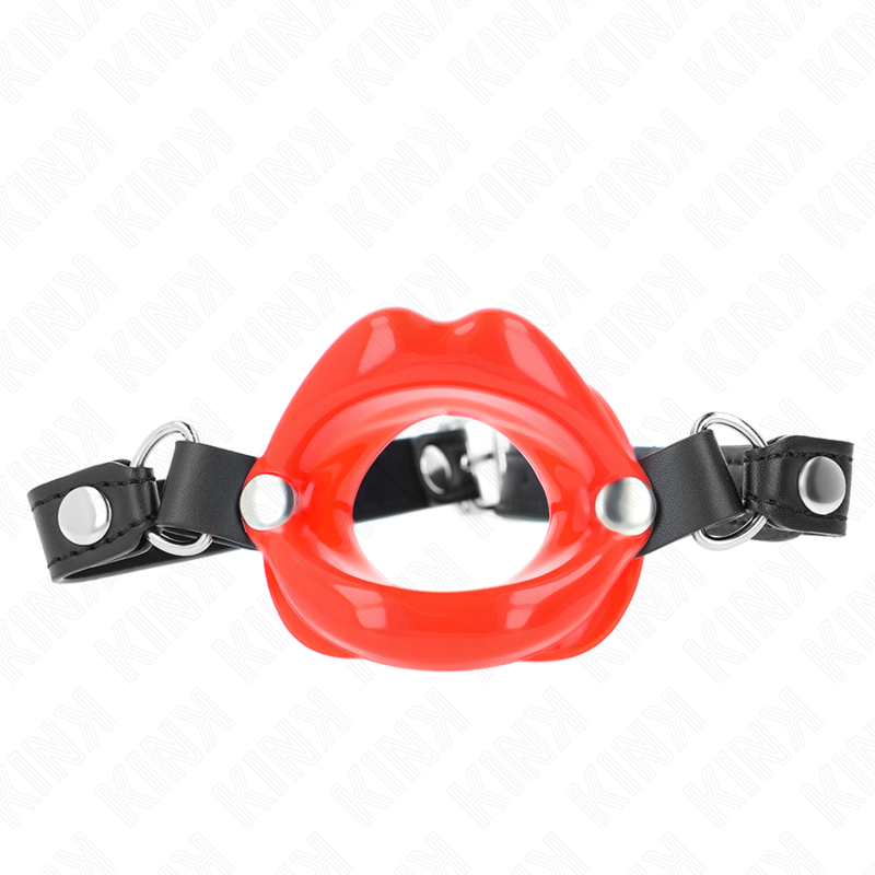 KINK - LIPPEN-KNEBEL 8 CM MIT ROTEM KUNSTLEDERRIEMEN 63 x 2 CM VERSTELLBAR 39-58 CM