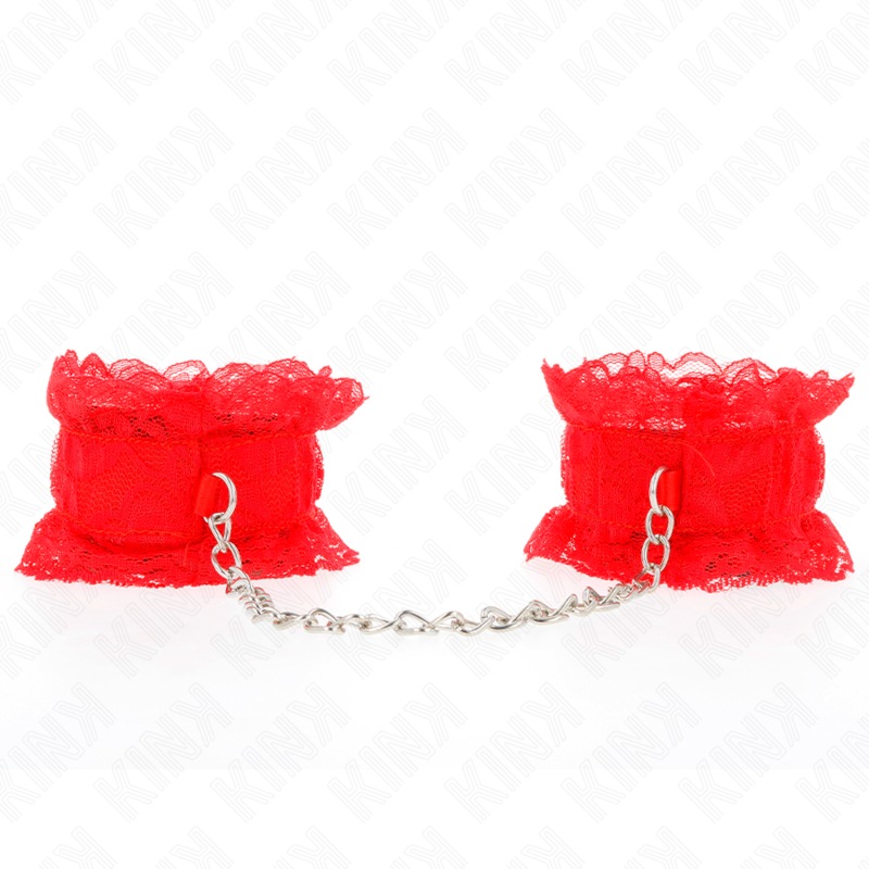 KINK - HANDGELENKFESSELN AUS SPITZENGUMMI ROT