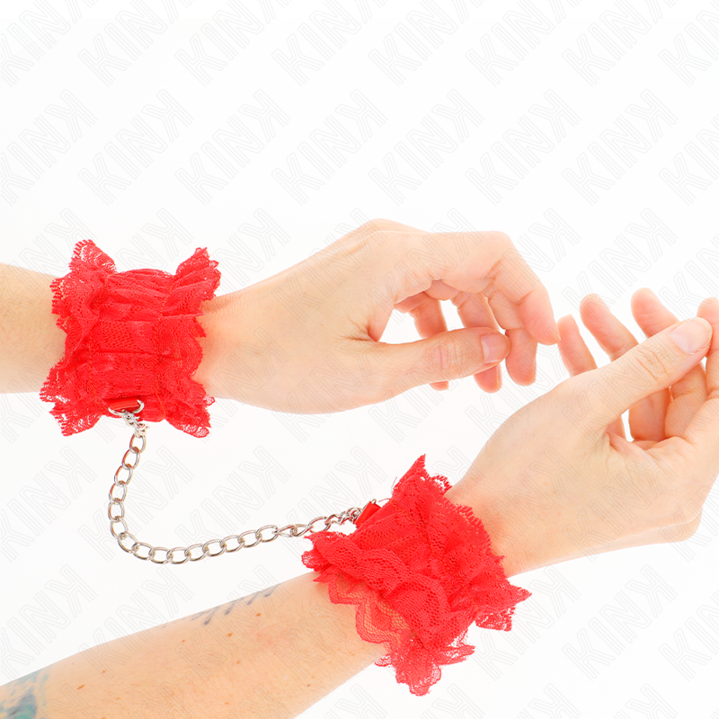 KINK - HANDGELENKFESSELN AUS SPITZENGUMMI ROT