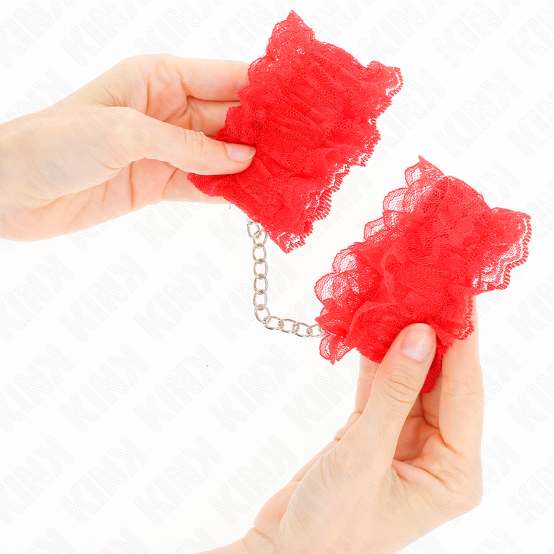 KINK - HANDGELENKFESSELN AUS SPITZENGUMMI ROT