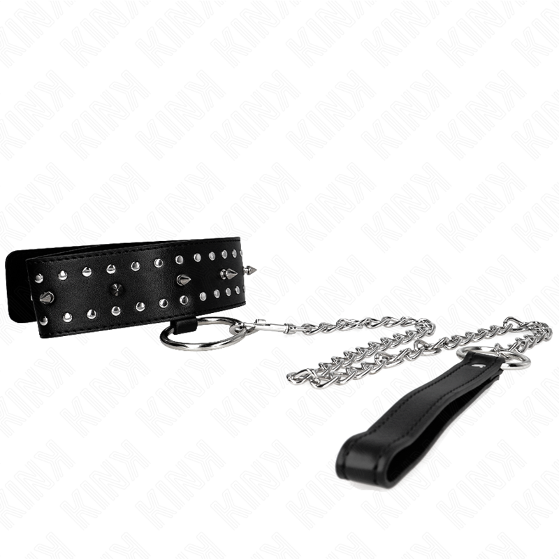KINK - HALSBAND MIT LEINE 65 CM MIT SILBERNEN NIETEN MODELL 1 VERSTELLBAR 36-43 CM X 5 CM