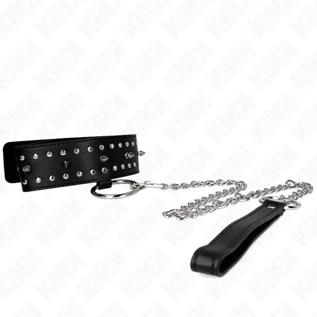 KINK - HALSBAND MIT LEINE 65 CM MIT SILBERNEN NIETEN MODELL 1 VERSTELLBAR 36-43 CM X 5 CM