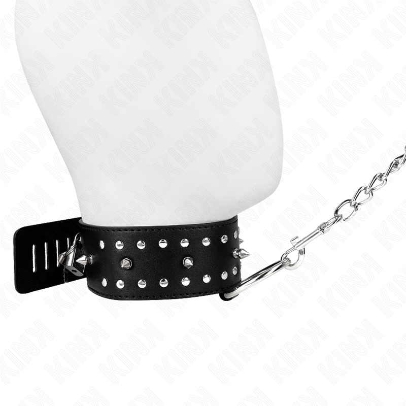 KINK - HALSBAND MIT LEINE 65 CM MIT SILBERNEN NIETEN MODELL 1 VERSTELLBAR 36-43 CM X 5 CM